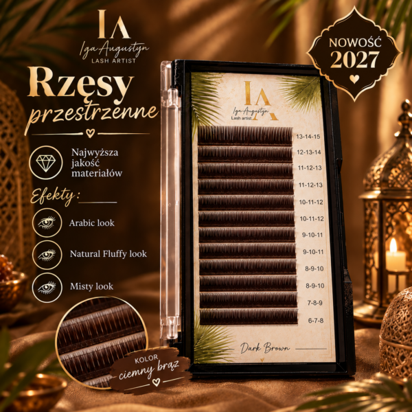 Rzęsy Przestrzenne do Przedłużania Ciemny Brąz | Arabic Look, Natural Fluffy Look, Misty Look | Nowość 2027 | MIX Długości